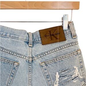 Calvin Klein Light Wash High-Rise Distressed Denim Shorts